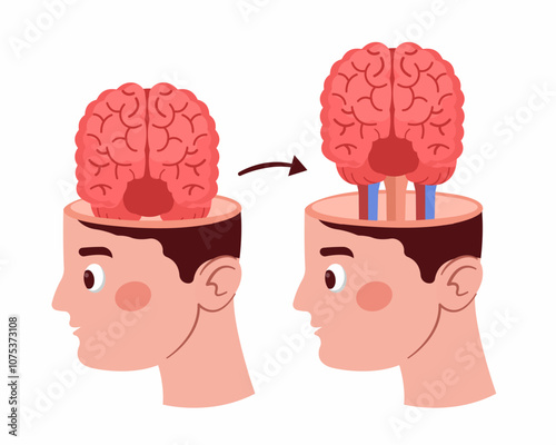 brain transplant human head transplanted into the body of another organism medical science vector illustration