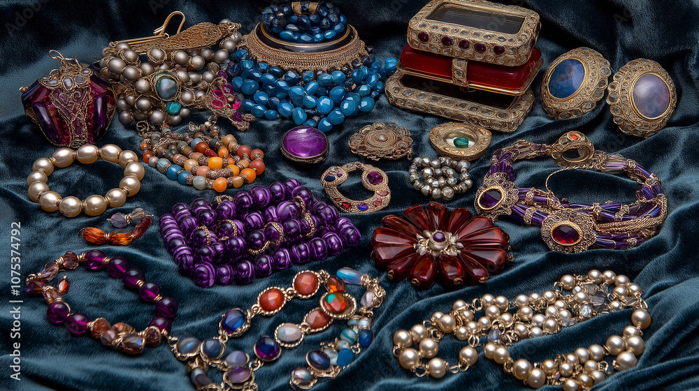 Handcrafted Beaded Jewelry Display on Velvet Cloth Handcrafted Beaded Jewelry Display on Velvet Cloth