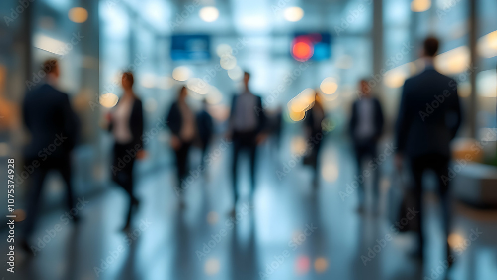 Unrecognizable Figures Walking in Blurred Office Corridor Unrecognizable Figures Walking in Blurred Office Corridor