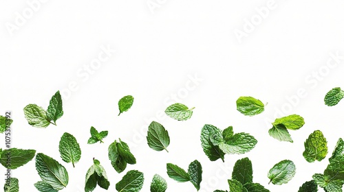Fresh Mint Leaves on White Background Perfect for Culinary Uses and Beverage Recipes in Cocktails with a Touch of Green Herbs Aesthetic