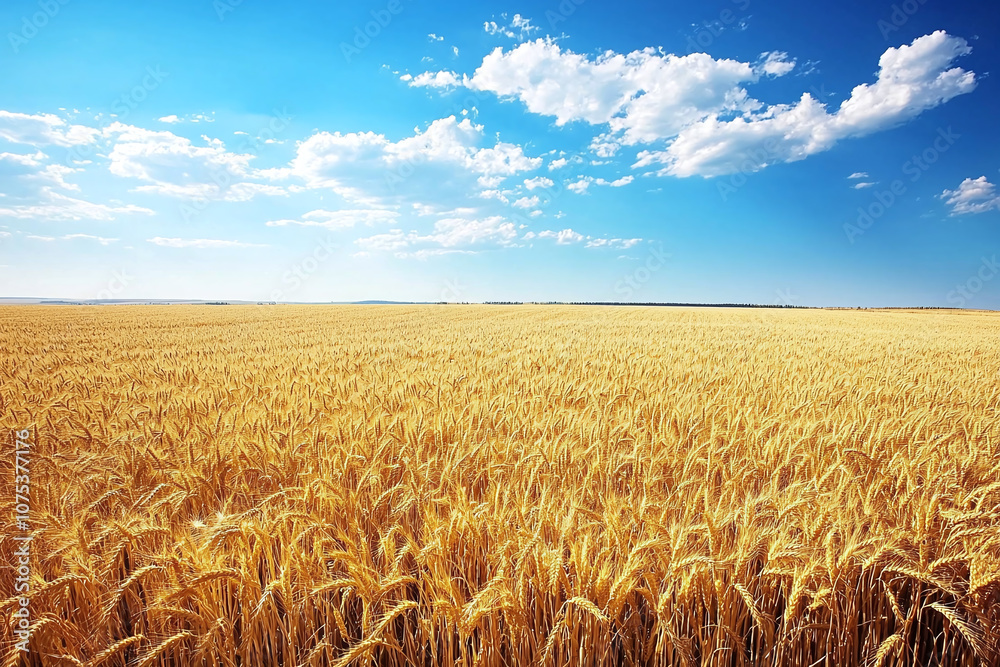 Naklejka premium a wide-open field with rows of wheat waving in the summer breeze.