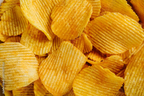 Wavy potato chips close-up.