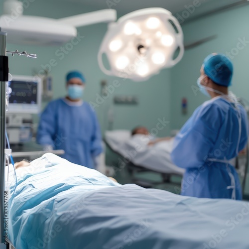 a hospital room with two doctors and a patient