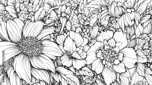 Wallpaper Mural Line art illustration of adult coloring pages featuring intricate hand drawn floral patterns Torontodigital.ca