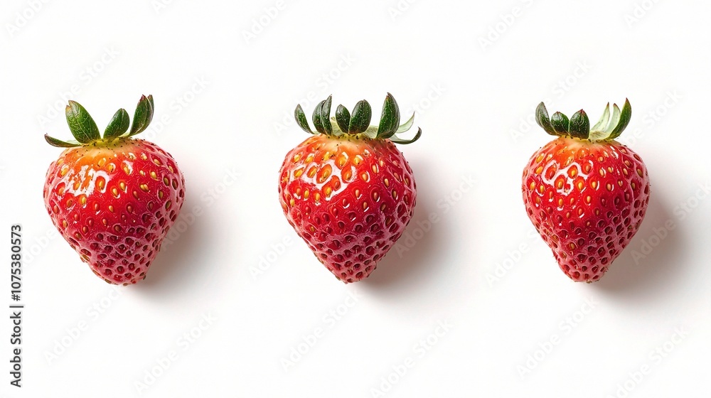 Two and a Half Fresh Strawberries Isolated on a Clean White Background for Culinary and Food Photography Projects Two and a Half Fresh Strawberries Isolated on a Clean White Background for Culinary and Food Photography Projects