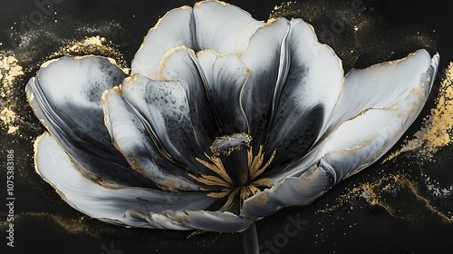 Abstract Black and White Flower with Gold Accents