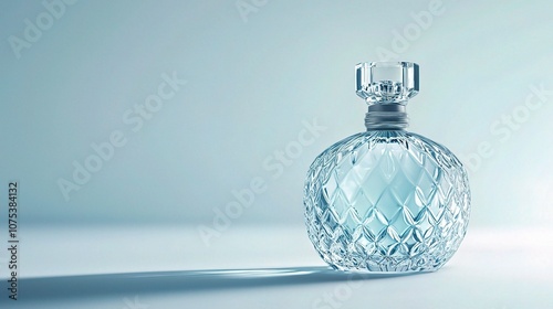Elegant Glass Bottle of Perfume Isolated on a White Background, Showcasing a Sophisticated Design with Crystal-Like Texture and Soft Light Reflection