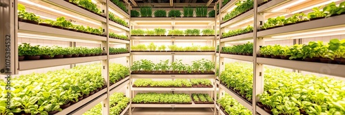 Indoor vertical farm with multiple layers of grow trays, vertical farm, soilless gardening, plant growth