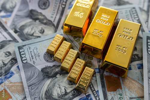  finance trading investment with gold bars or dollar paper money