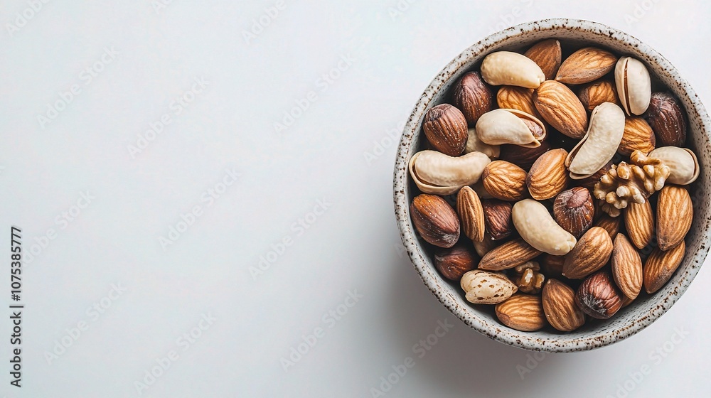 Bowl of Mixed Nuts on a White Background, Isolated Composition Perfect for Healthy Snacking, Culinary Arts, and Food Presentations with Varied Textures and Colors Bowl of Mixed Nuts on a White Background, Isolated Composition Perfect for Healthy Snacking, Culinary Arts, and Food Presentations with Varied Textures and Colors