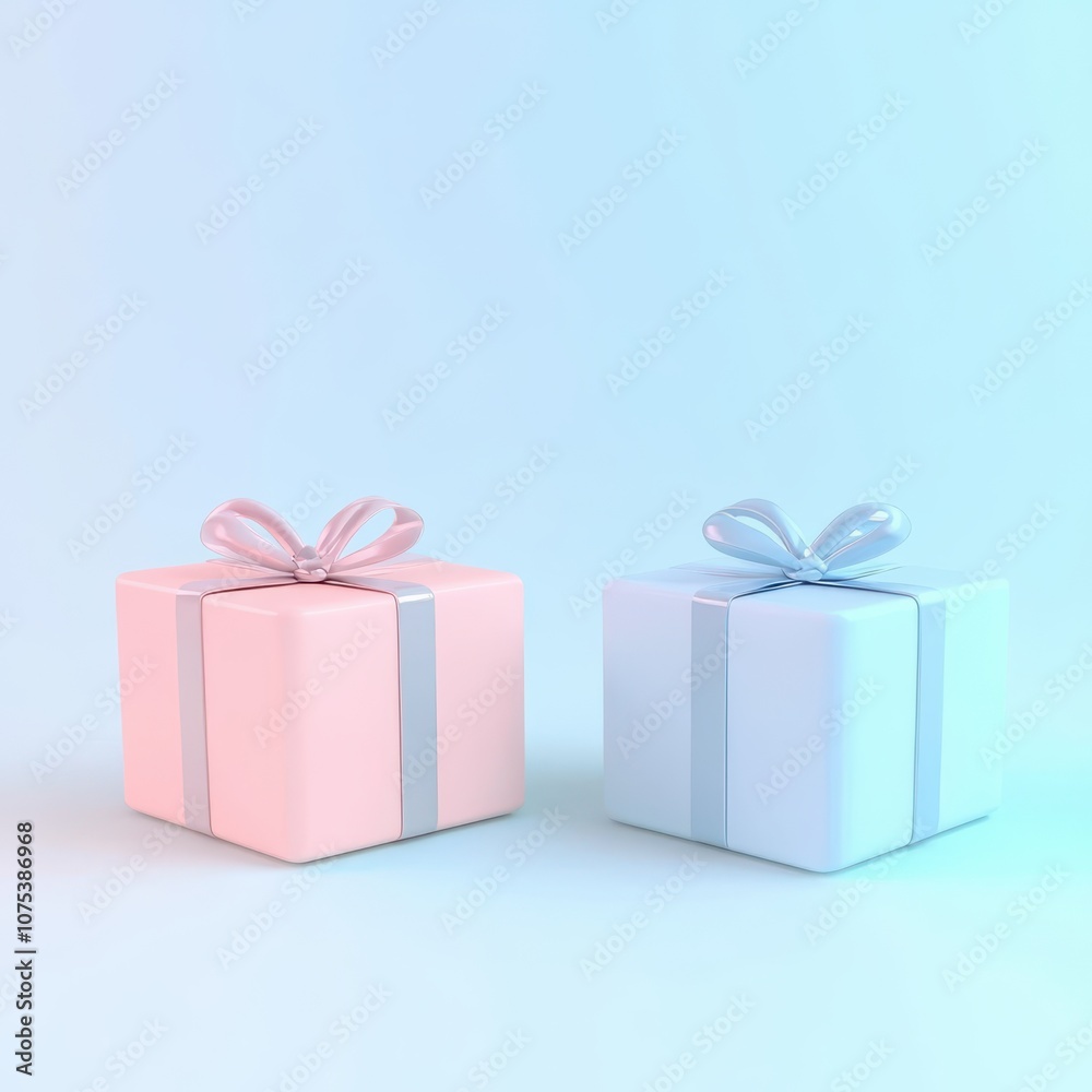 Obraz premium two pink and blue gift boxes on a blue background