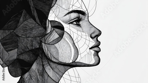 Line art illustration from the Life Geometry series featuring human profiles combined with geometric elements exploring themes of mathematics design life s meaning and the science of nature photo