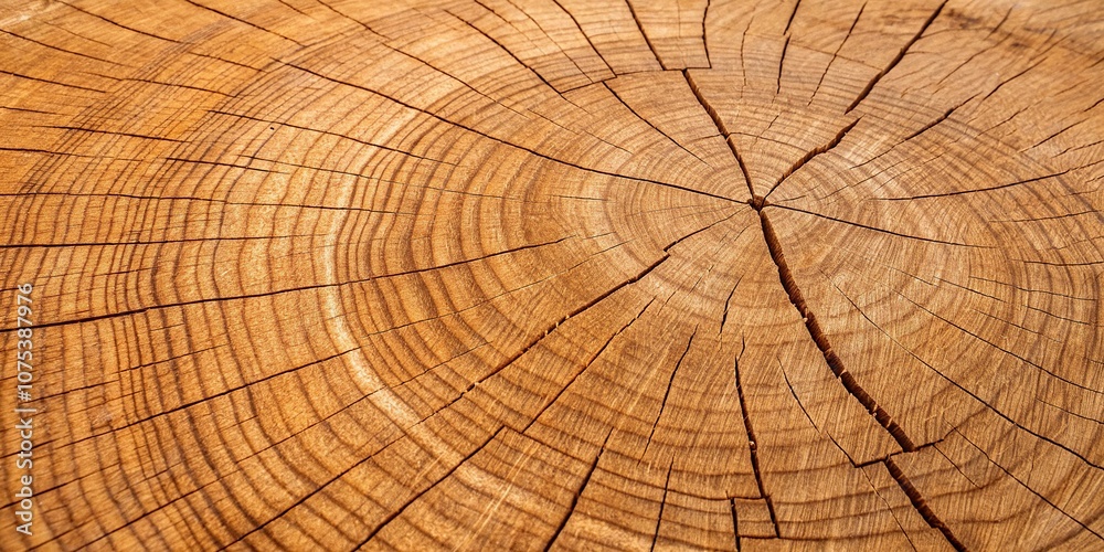 Fototapeta premium Close-up of warm wood grain texture featuring prominent growth rings and fine ring widths, wooden surface, texture photography, wood pattern