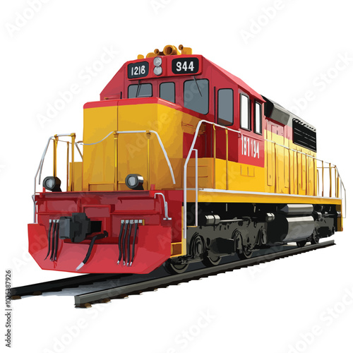 3D model of a red and yellow train engine