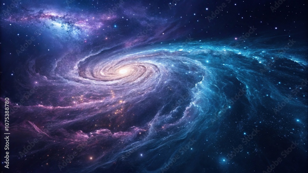 Obraz premium Abstract blue purple swirls with glowing particles in a cosmic background, astral, glow