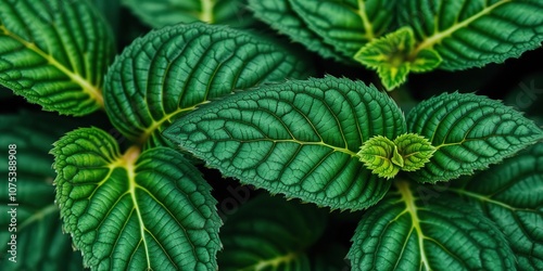 Close-up of Pilea plant leaves with delicate veins and intricate patterns, leaf veins, patterned leaves, mossy forest floor