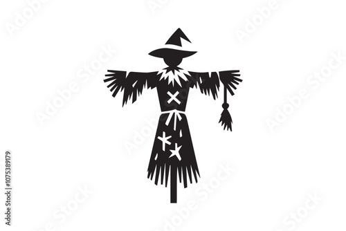 Halloween scarecrow vector silhouette illustration isolated in white background