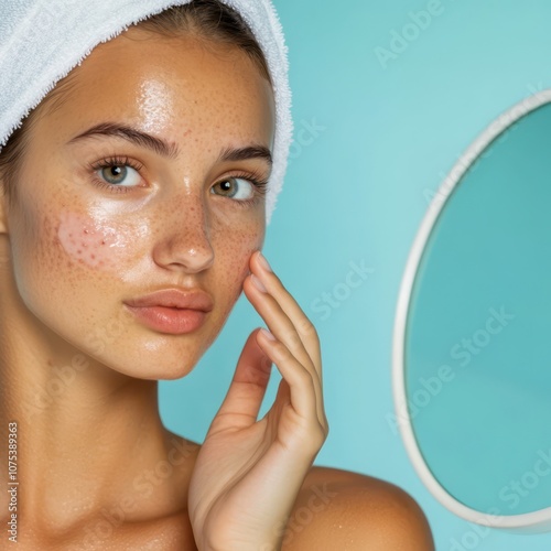 a woman with a towel on her head and a white towel on her face photo