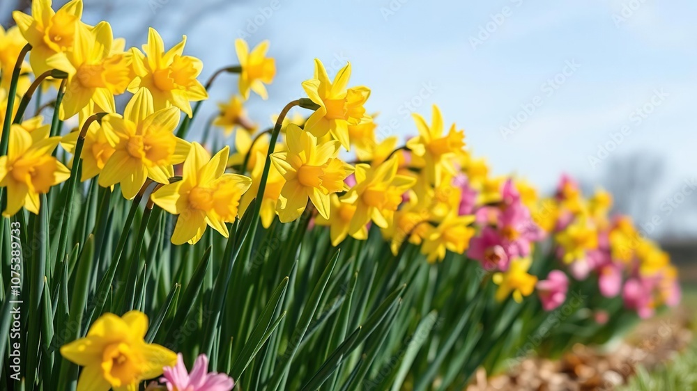 A colorful patch of freshly picked daffodils swaying gently in the spring breeze, nature, bloom A colorful patch of freshly picked daffodils swaying gently in the spring breeze, nature, bloom