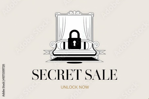 Minimalist Secret Sale Illustration Featuring Lock Sofa - Exclusive Limited-Time Offer Seasonal Promotions Retail Marketing