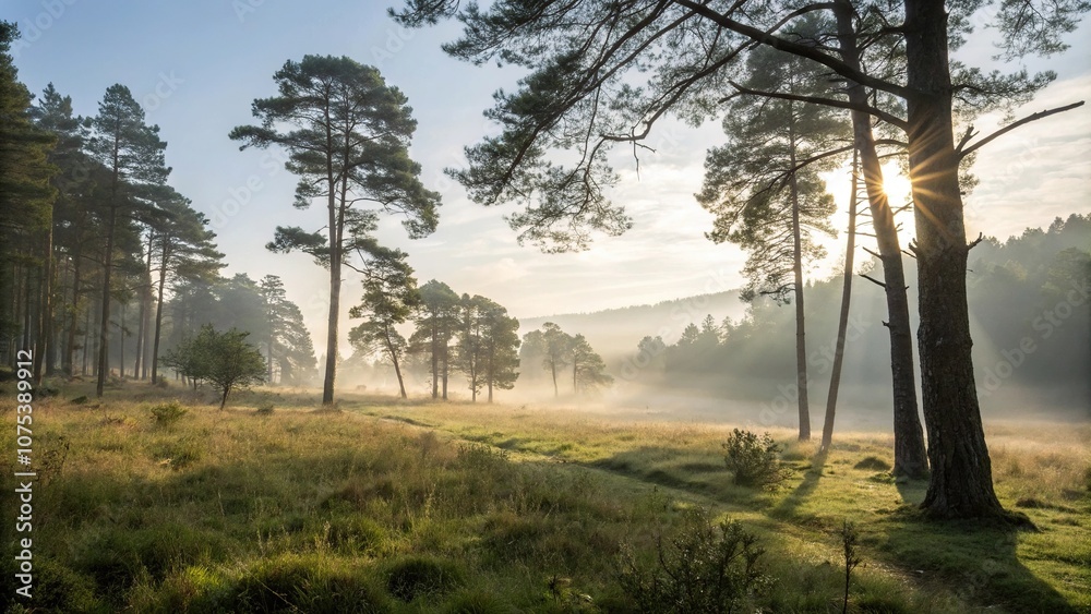 A misty forest dawn with sunlight peeking through the trees, casting dappled shadows on the forest floor, dappled light, forest floor, tree branches, early morning A misty forest dawn with sunlight peeking through the trees, casting dappled shadows on the forest floor, dappled light, forest floor, tree branches, early morning