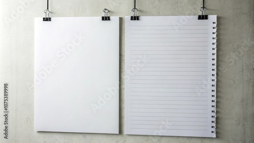 Wallpaper Mural Blank sheet of paper hanging on a wall with metal clips, paper, workspace decor, functional, decorative Torontodigital.ca