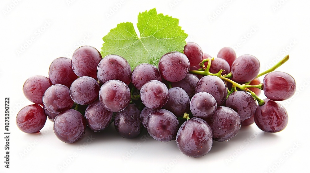 Fresh Red Grapes with Leaf Isolated on White Background for Healthy Eating, Sweet Desserts, or Wine Making in Gourmet Culinary Photography Fresh Red Grapes with Leaf Isolated on White Background for Healthy Eating, Sweet Desserts, or Wine Making in Gourmet Culinary Photography