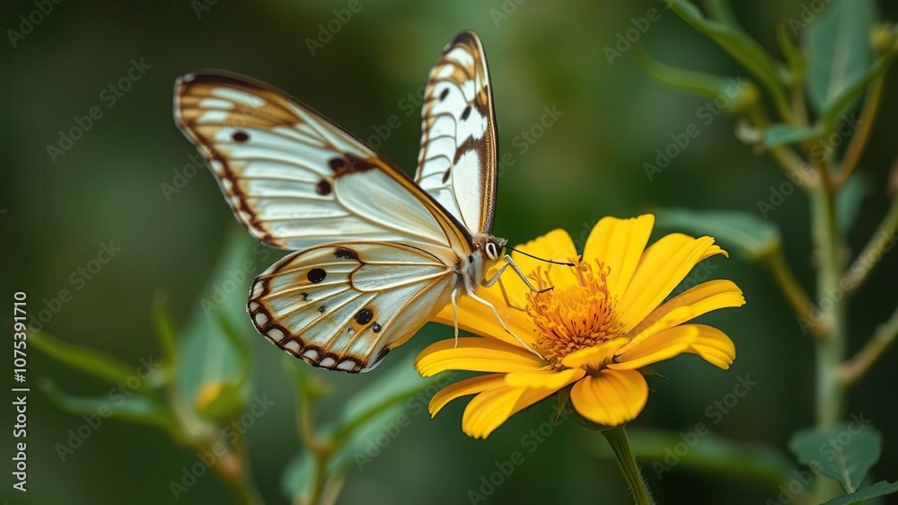 gorgeous butterfly mother of pearl sips nectar from a fragrant yellow flower with bright green leaves and stems, fragrance, flowers gorgeous butterfly mother of pearl sips nectar from a fragrant yellow flower with bright green leaves and stems, fragrance, flowers