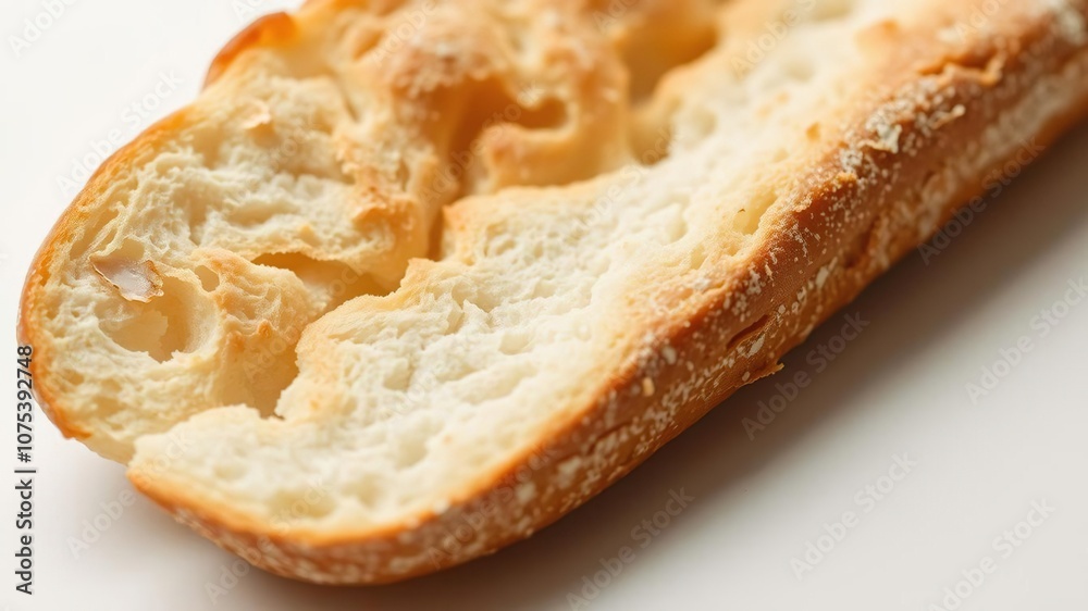 Close-up shot of crispy bread with delicate cracks and a crunchy texture, set against a plain white surface, crunchy, food Close-up shot of crispy bread with delicate cracks and a crunchy texture, set against a plain white surface, crunchy, food