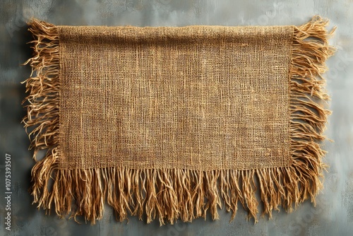 Rustic hessian burlap fabric with soft texture and fringed edges photo