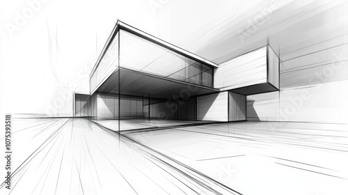 Line art illustration featuring a modern house conceptual sketch showcasing an architectural design in a three dimensional perspective