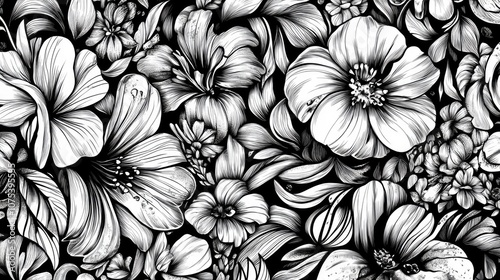 Wallpaper Mural Line art illustration of artistic floral designs in a captivating pattern perfect for fabric prints and beautiful backgrounds Torontodigital.ca