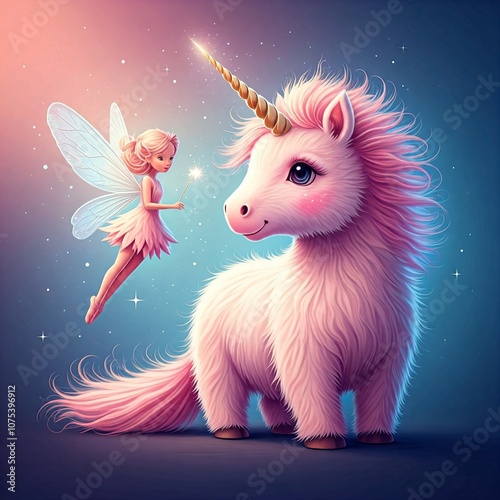 cute fantasy illustration with a Unicon and a fairy photo