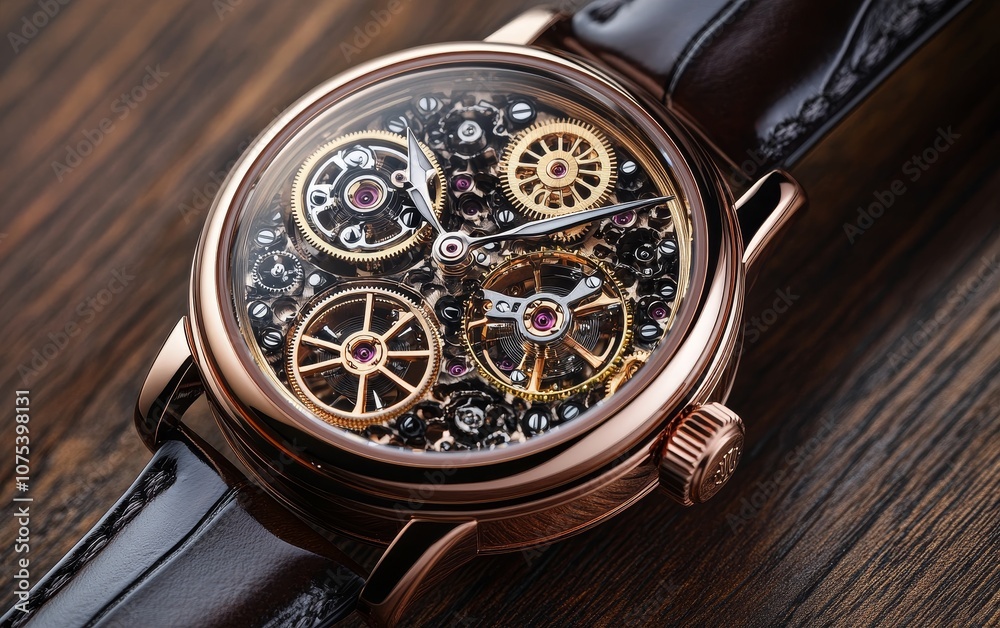 A detailed view of a luxurious mechanical watch showcasing intricate gears and craftsmanship. A detailed view of a luxurious mechanical watch showcasing intricate gears and craftsmanship.