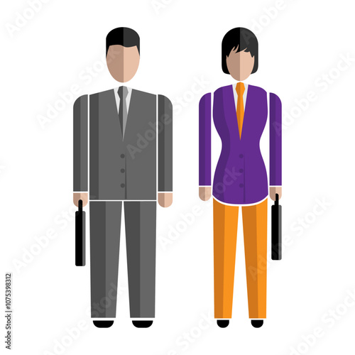 pareja de ejecutivos o políticos, hombre y mujer con maletín en color. Gente de negocios