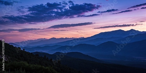 A dark purple blue gradient of the sky at sunset over a mountain range, bluedeviation, outdoorphotography, mountainskies, darkpurple, sunsets photo