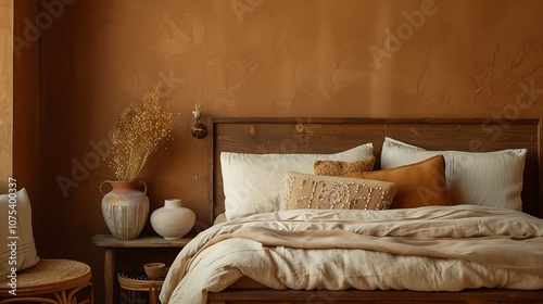 Beautiful Colored Mockup Bedroom Interior Blank Poster Decoration Art Background Image, generative AI