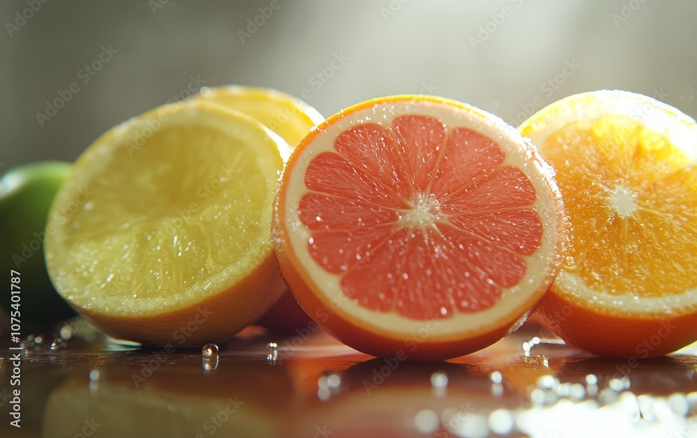 A vibrant display of citrus fruits, showcasing their juicy interiors and fresh appeal. A vibrant display of citrus fruits, showcasing their juicy interiors and fresh appeal.