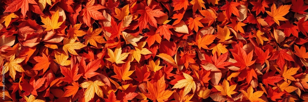 Richly detailed image of fallen autumn leaves in shades of orange, red, and yellow, seasonal change, forest floor, outdoors Richly detailed image of fallen autumn leaves in shades of orange, red, and yellow, seasonal change, forest floor, outdoors