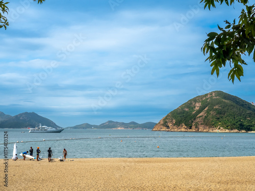 Sticker Repulse bay beach landscape view in Hong Kong, under cloudy blue sky in summer,