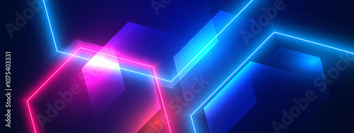Technology futuristic background with neon light lines. Vector illustration.