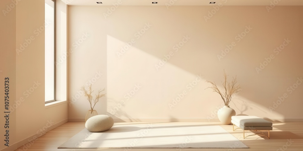 A minimalist interior design featuring neutral tones of beige and taupe, with a sleek modern aesthetic, minimalist, calm, neutral A minimalist interior design featuring neutral tones of beige and taupe, with a sleek modern aesthetic, minimalist, calm, neutral