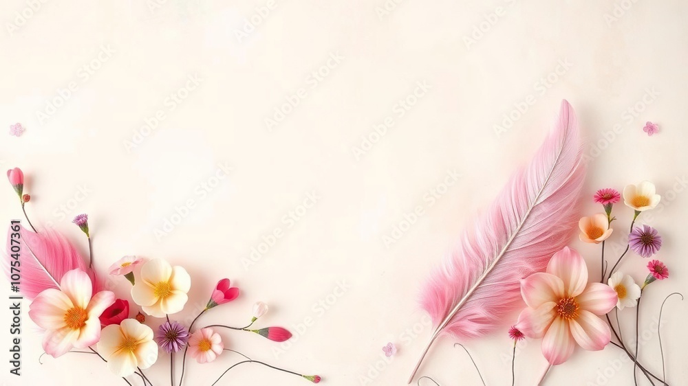 Obraz premium Whimsical Floral Fairy Feathers on Pastel Background, abstract background, decorative accents, playful designs