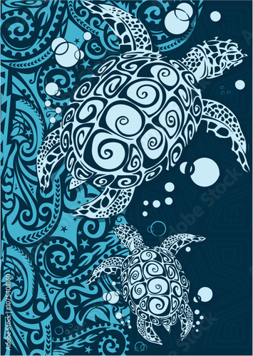 Turtles swimming Paacific Design Vector