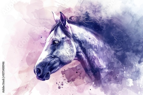 Horse Background Illustration. Watercolor Portrait of a Creative Abstract Animal Closeup photo