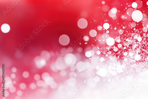 Bright red background with sparkling white bokeh lights creating festive atmosphere. Perfect for holiday themes and celebrations