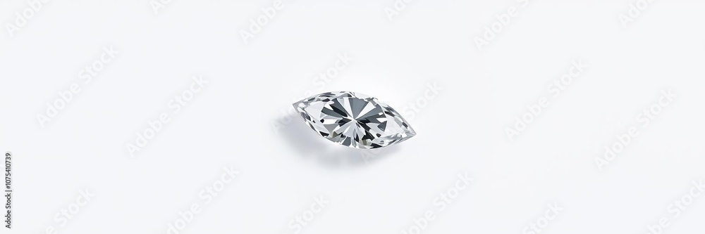 A single diamond of marquise cut on a white background with slight shading and reflections, showcasing its unique shape and brilliance, elegant design, high end, elegance