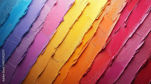 A vibrant abstract artwork showcasing layered paint in rainbow colors, creating a textured and visually striking composition.