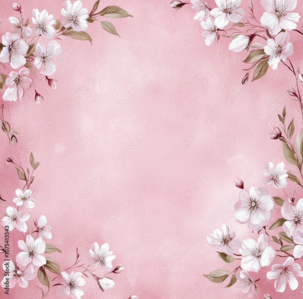 Fototapeta premium Soft Cherry Blossom Border on Delicate Pink Background