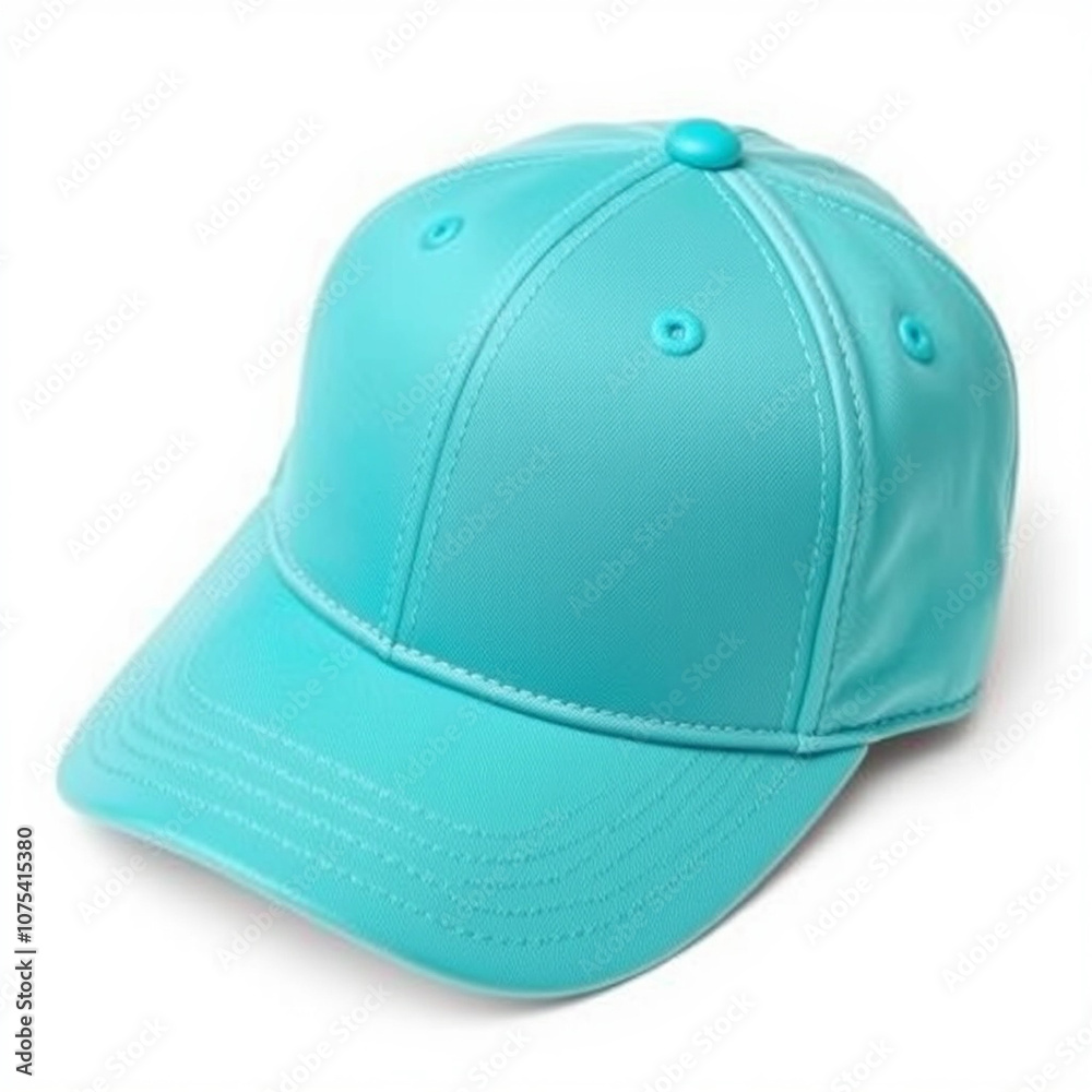 Fototapeta premium Blue baseball cap on plain white background for banner background copy space